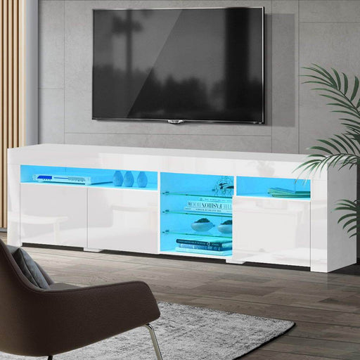 180CM LED Entertainment Unit in Glossy White Finish With 3 x Cupboards-0