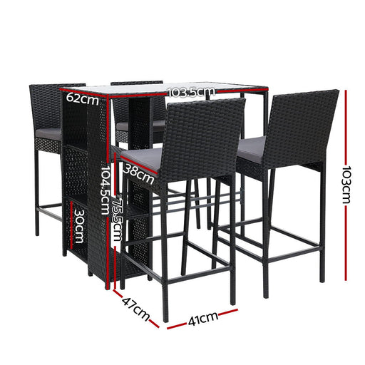 Wicker Bar Set Table & Stools-1