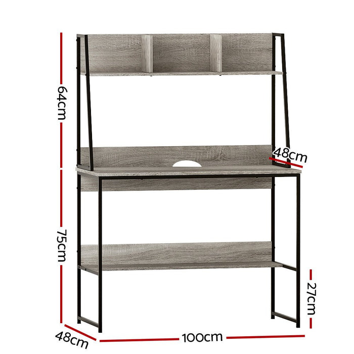 Grey Computer Desk Workstation with Bookshelf Storage-2