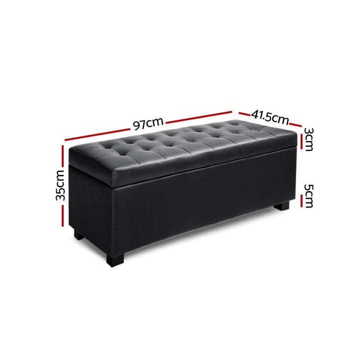 Tommie PU Leather Storage Ottoman Black-1