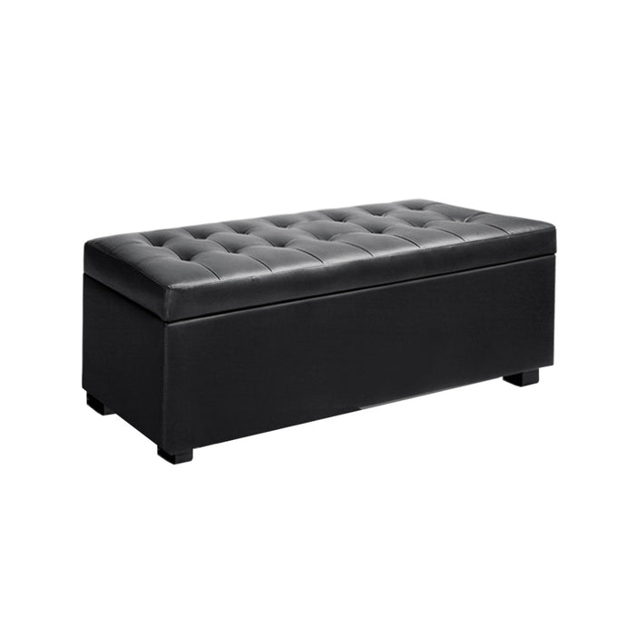 Tommie PU Leather Storage Ottoman Black-0