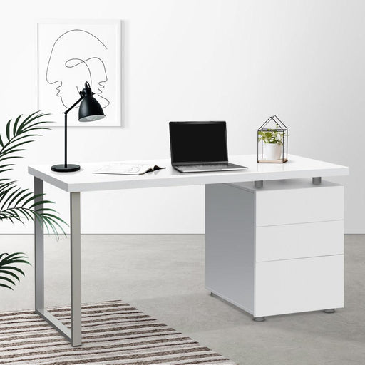 White Computer Desk with 3 Drawers (140CM Long)-0