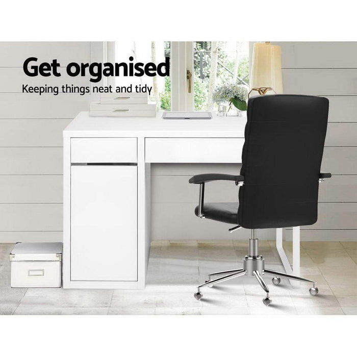 White Desk With Storage Cabinet & 2 Drawers-4