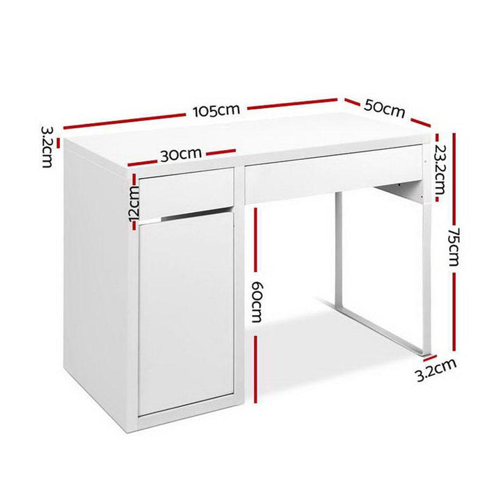 White Desk With Storage Cabinet & 2 Drawers-2