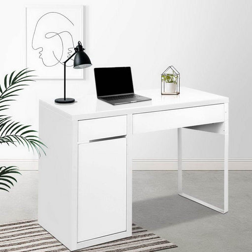 White Desk With Storage Cabinet & 2 Drawers-0