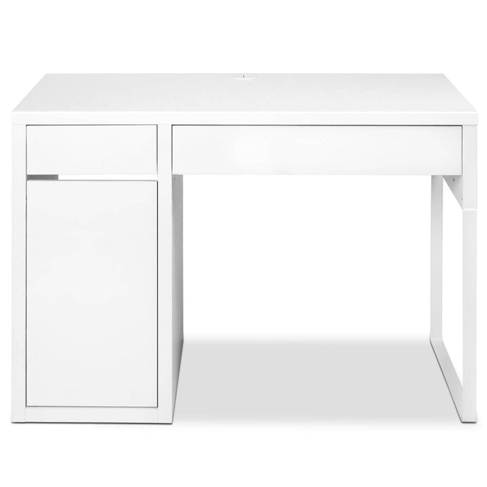 White Desk With Storage Cabinet & 2 Drawers-3