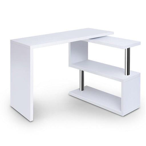 White Rotary Corner Desk with Bookshelf-1