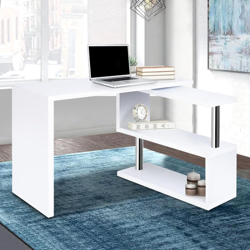 White Rotary Corner Desk with Bookshelf-0