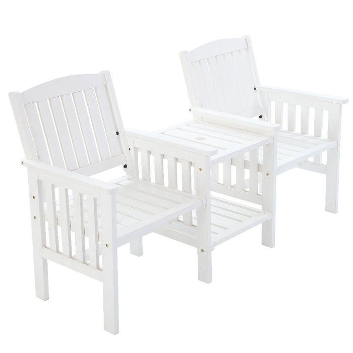 Wooden Love Seat Bench (White)-0