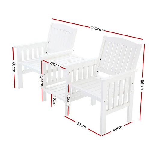 Wooden Love Seat Bench (White)-1