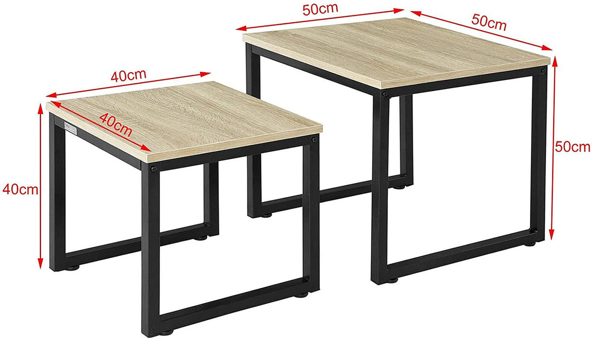 Set of 2 Modern Coffee Tables with Wood Top and Steel Framework