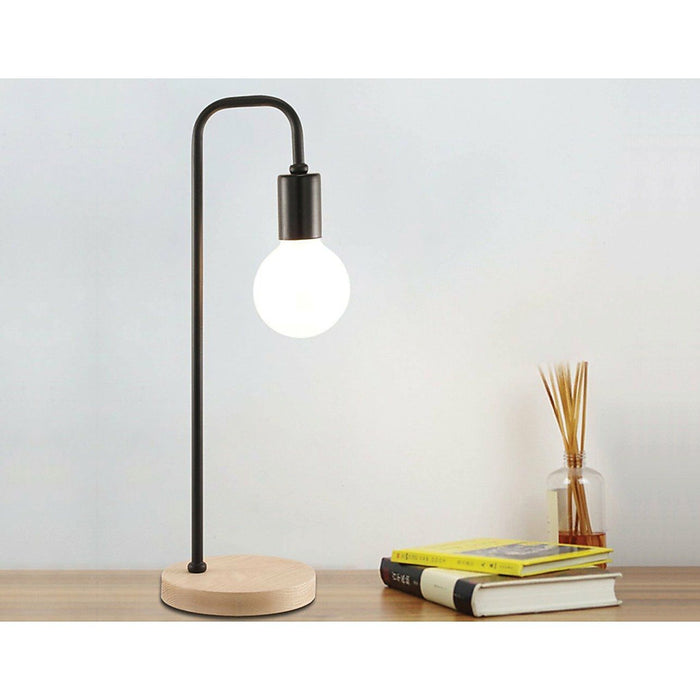 Modern Black Table Lamp / Desk Light with Timber Base