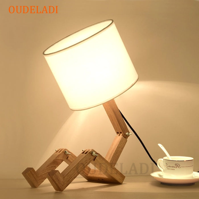 Robot Shape Wooden Table Lamp