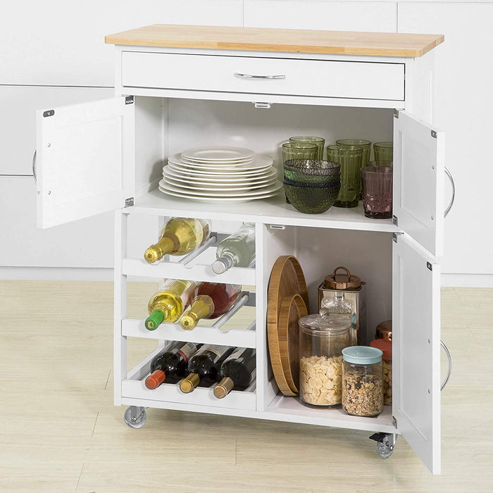 Vikus Kitchen Trolley with Wine Racks and Portable Workbench