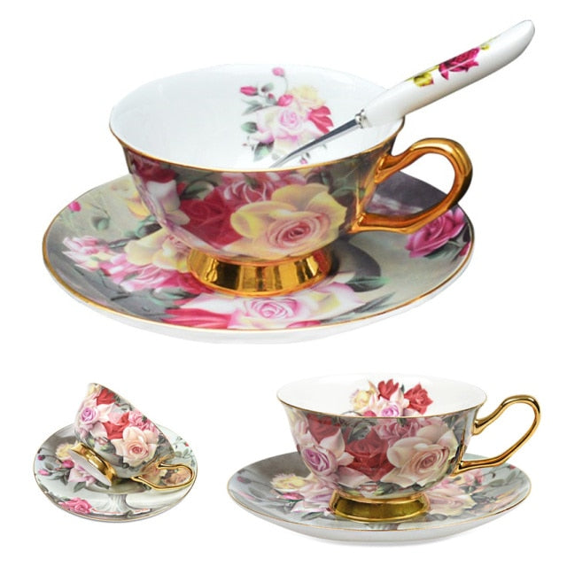 Europe Noble Bone China Cup/Saucer/Spoon Set