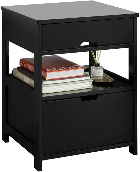Black Side / Bedside Table with 2 Drawers