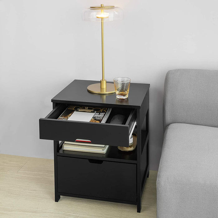 Black Side / Bedside Table with 2 Drawers