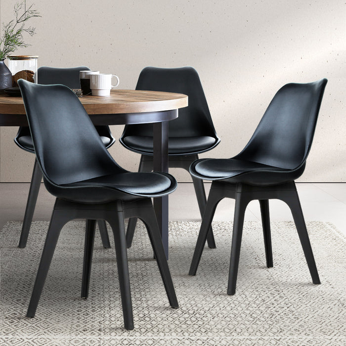 Set of 4 Retro Padded Dining Chair - Black