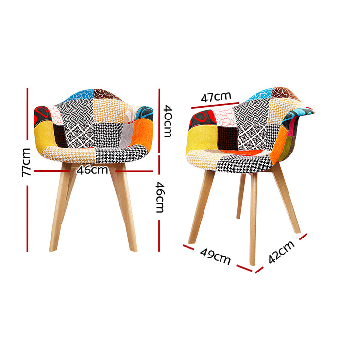 Set of 2 Fabric Dining Armchairs - Multi Colour