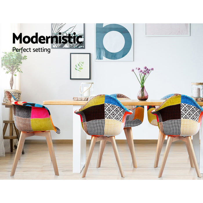 Set of 2 Fabric Dining Armchairs - Multi Colour