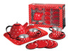 RED POLKA DOT BLACK TRIM TIN TEA SET 15PCS