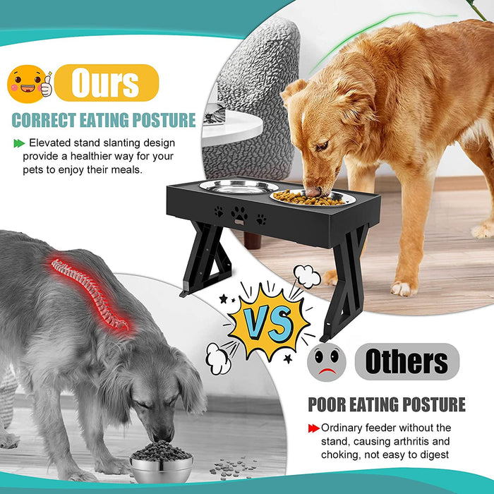 Double Pet Feeding Bowls with Adjustable Height Stand