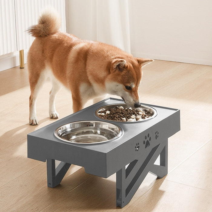 Double Pet Feeding Bowls with Adjustable Height Stand