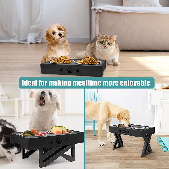 Double Pet Feeding Bowls with Adjustable Height Stand