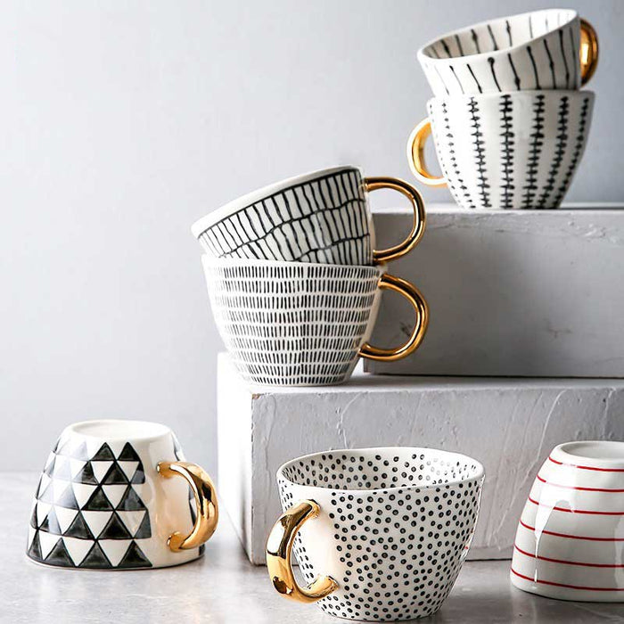 Hand Painted Geometric Ceramic Mugs