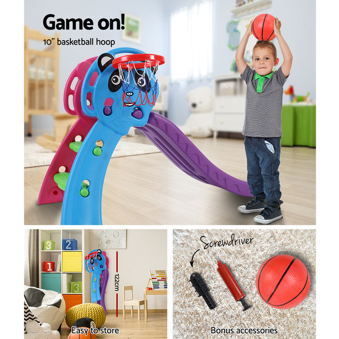 Outdoor/Indoor Kids Slide with Basketball Hoop Playground