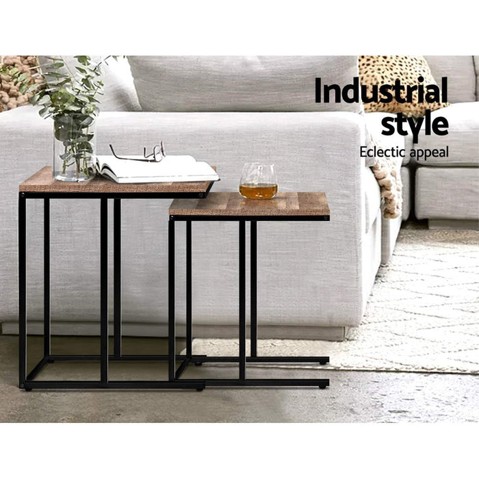 Rustic Wooden Nesting Side Tables with Metal Frame