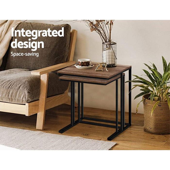 Rustic Wooden Nesting Side Tables with Metal Frame