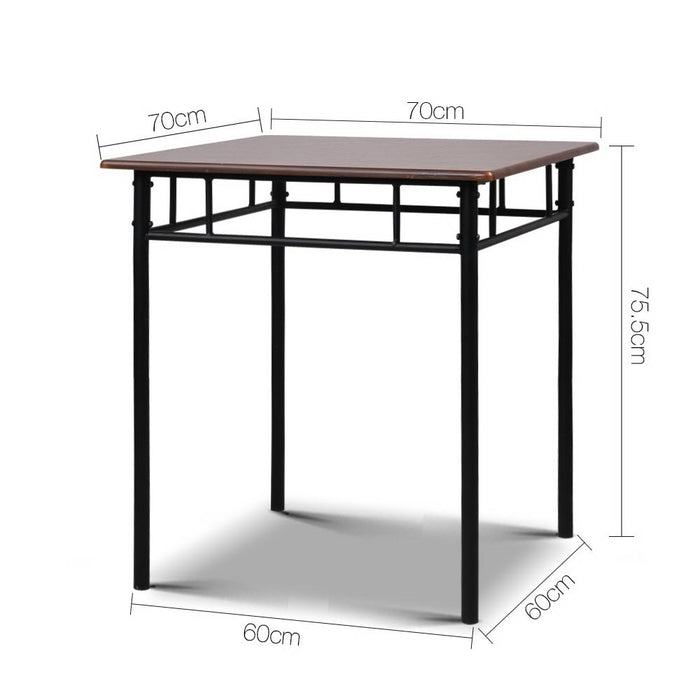Metal Table and Chairs Set - Walnut & Black