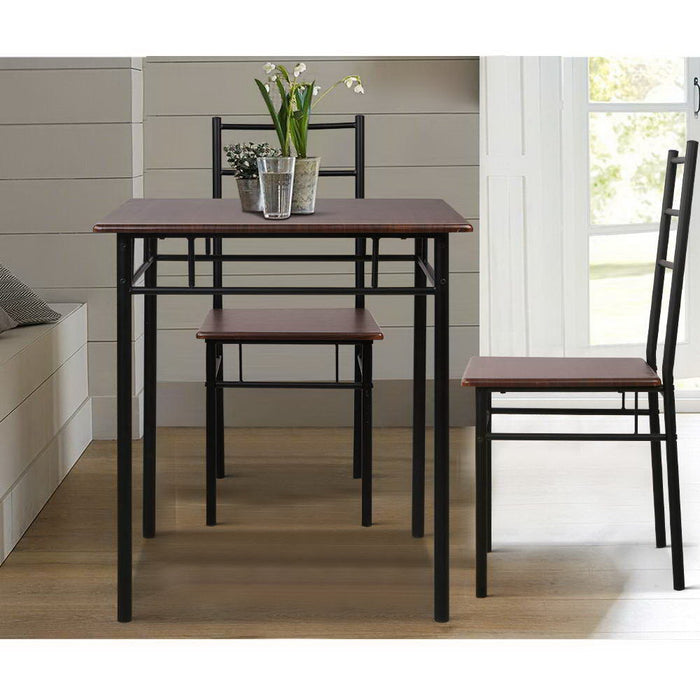 Metal Table and Chairs Set - Walnut & Black