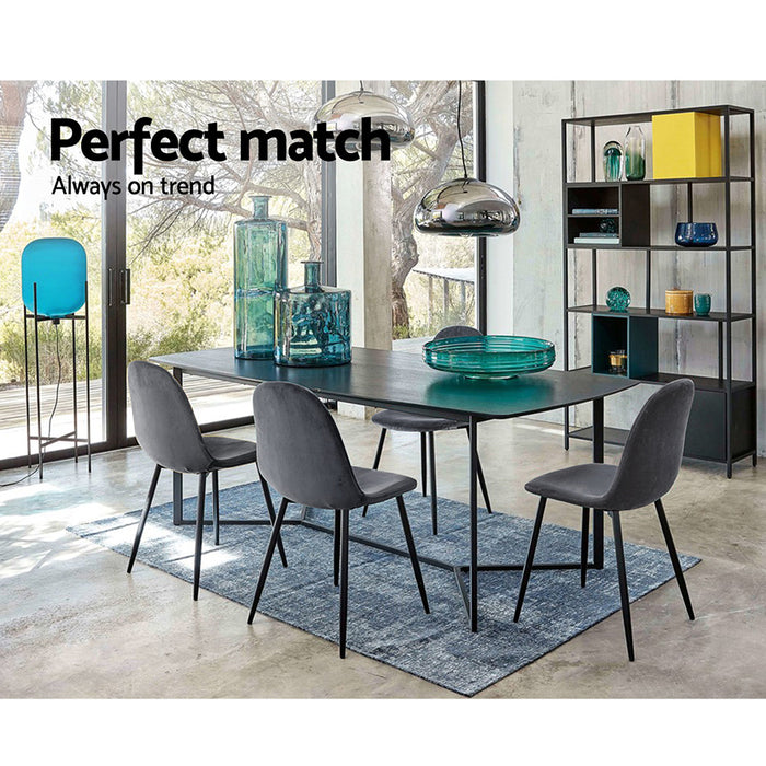 Set of 4 Soft Velvet Dining Chairs - Dark Grey