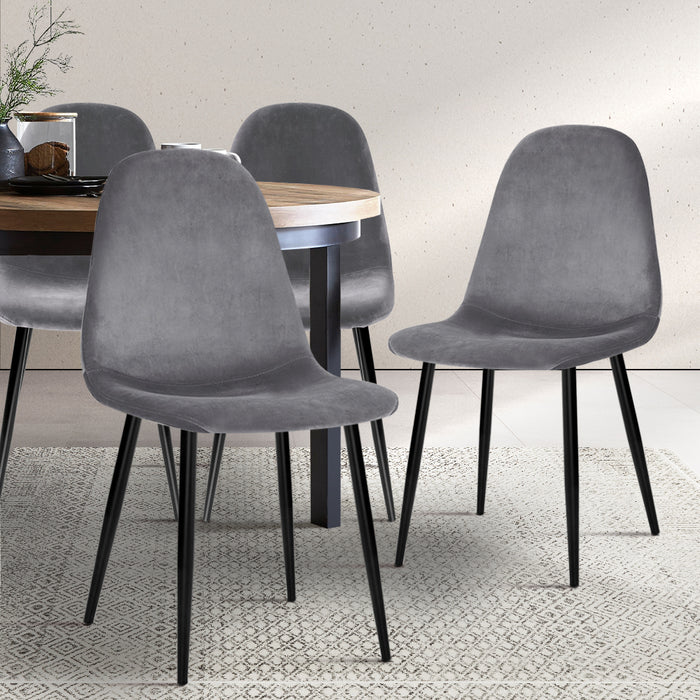 Set of 4 Soft Velvet Dining Chairs - Dark Grey