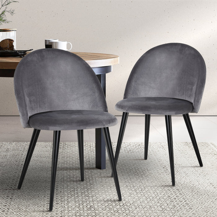 Set of 2 Velvet Modern Dining Chair - Dark Grey