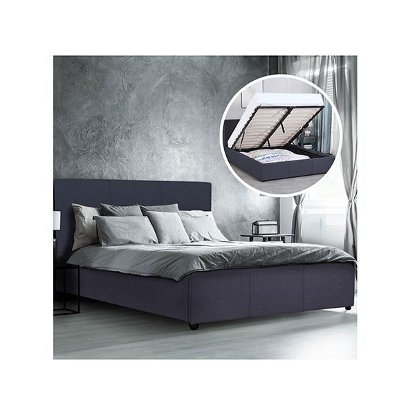 Milano Luxury King Gas Lift Bed Frame Base and Headboard - Charcoal