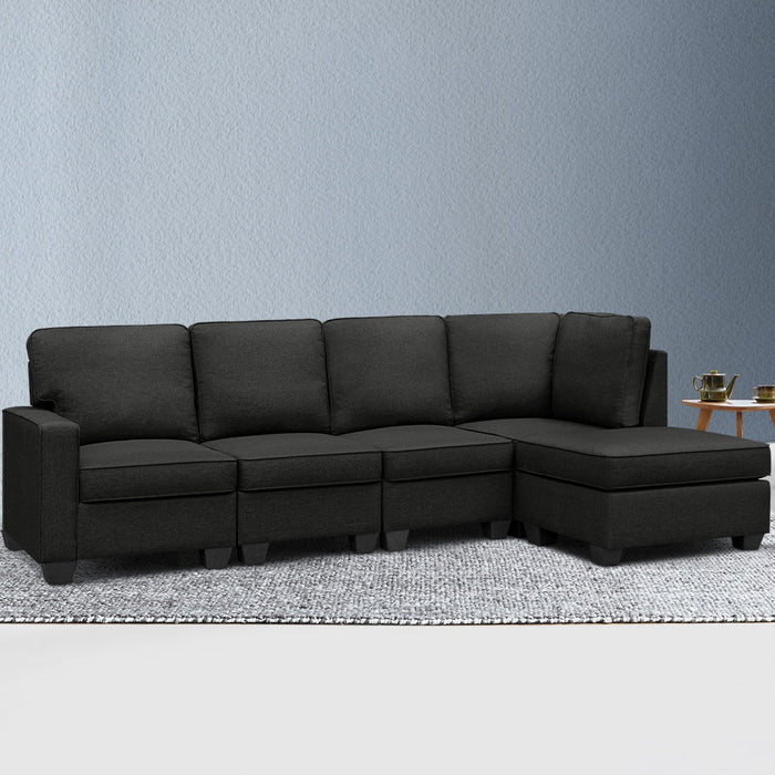 Sofa Lounge Set - 5 Seater Modular Chaise Chair Suite - Dark Grey