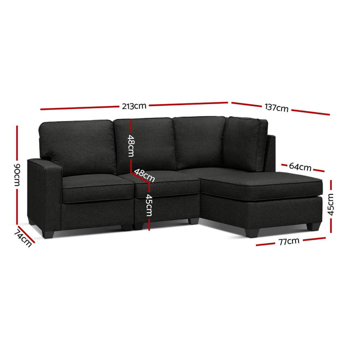 Sofa Lounge Set 4 Seater Modular Chaise Chair - Dark Grey