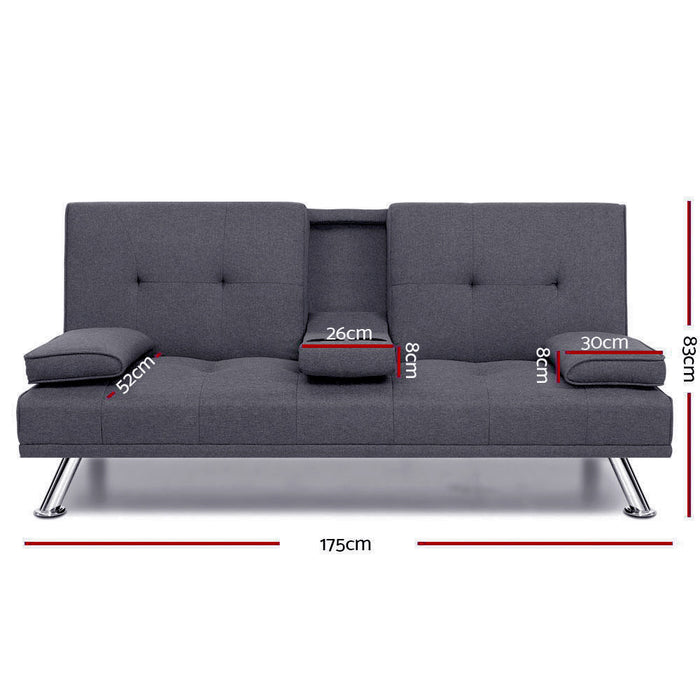 Linen Fabric 3 Seater Sofa Bed Recliner Lounge - Dark Grey