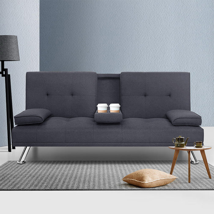 Linen Fabric 3 Seater Sofa Bed Recliner Lounge - Dark Grey