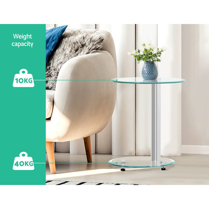 2-Tier Tempered Glass Side Table