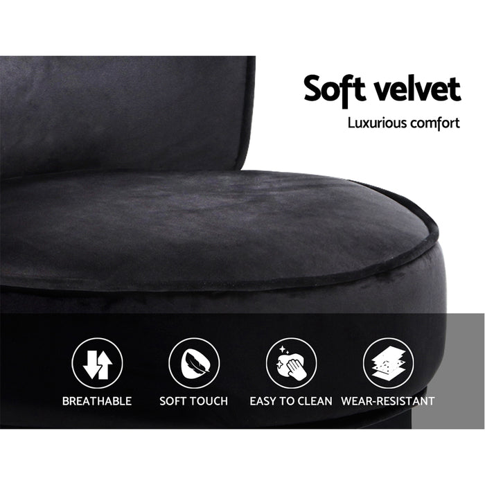 Velvet Vanity Stool with Backrest - Black