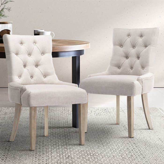 Set of 2 French Provincial Dining Chair - Beige