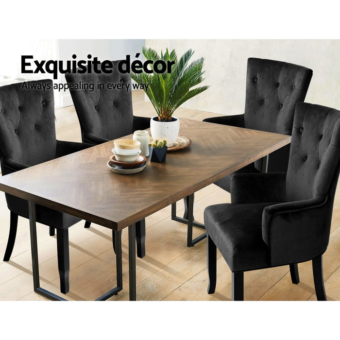 French Provincial Velvet Dining Chair - Black