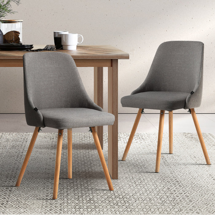 Set of 2 Beech Wood Fabric Dining Chairs - Grey