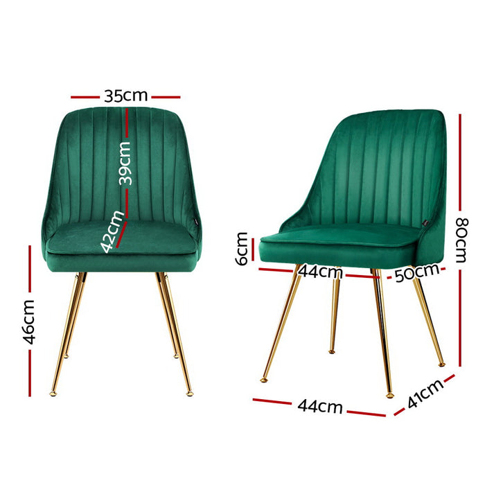 Set of 2 Retro Velvet Dining Chairs - Green