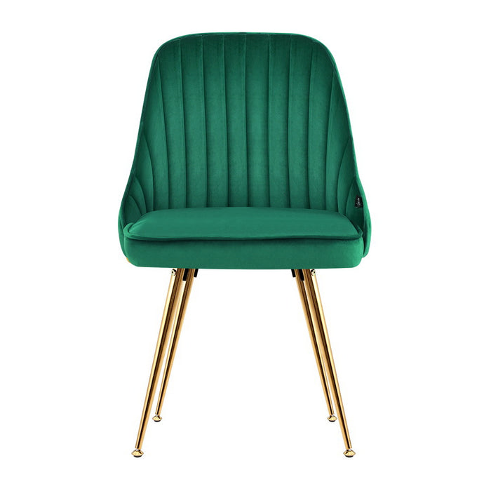 Set of 2 Retro Velvet Dining Chairs - Green