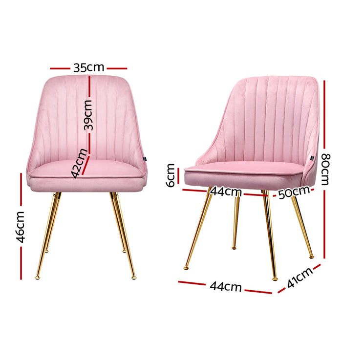 Set of 2 Retro Velvet Dining Chairs - Pink